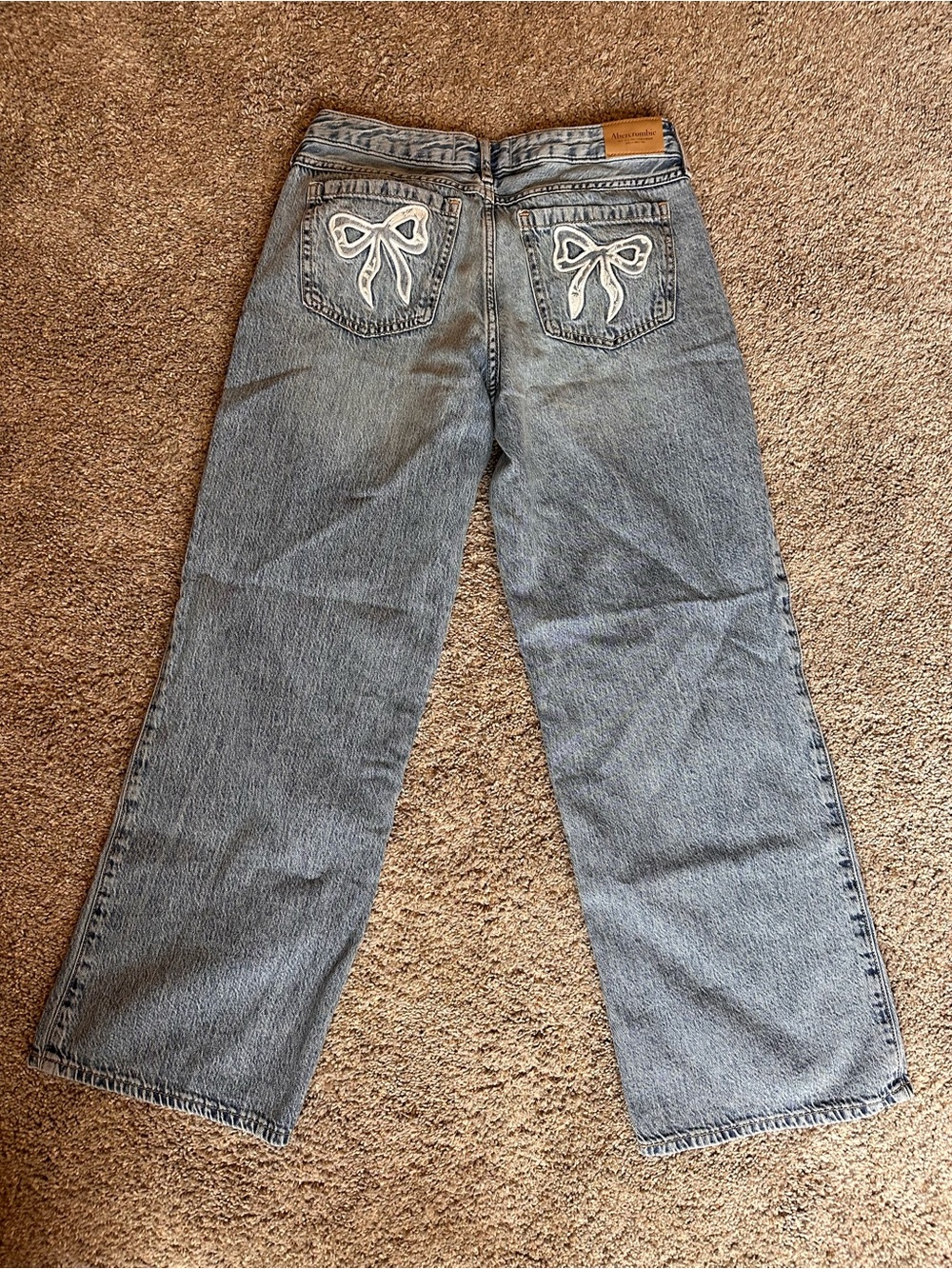 abercrombie kids Light Blue Embroidered Bow Wide-Leg Jeans